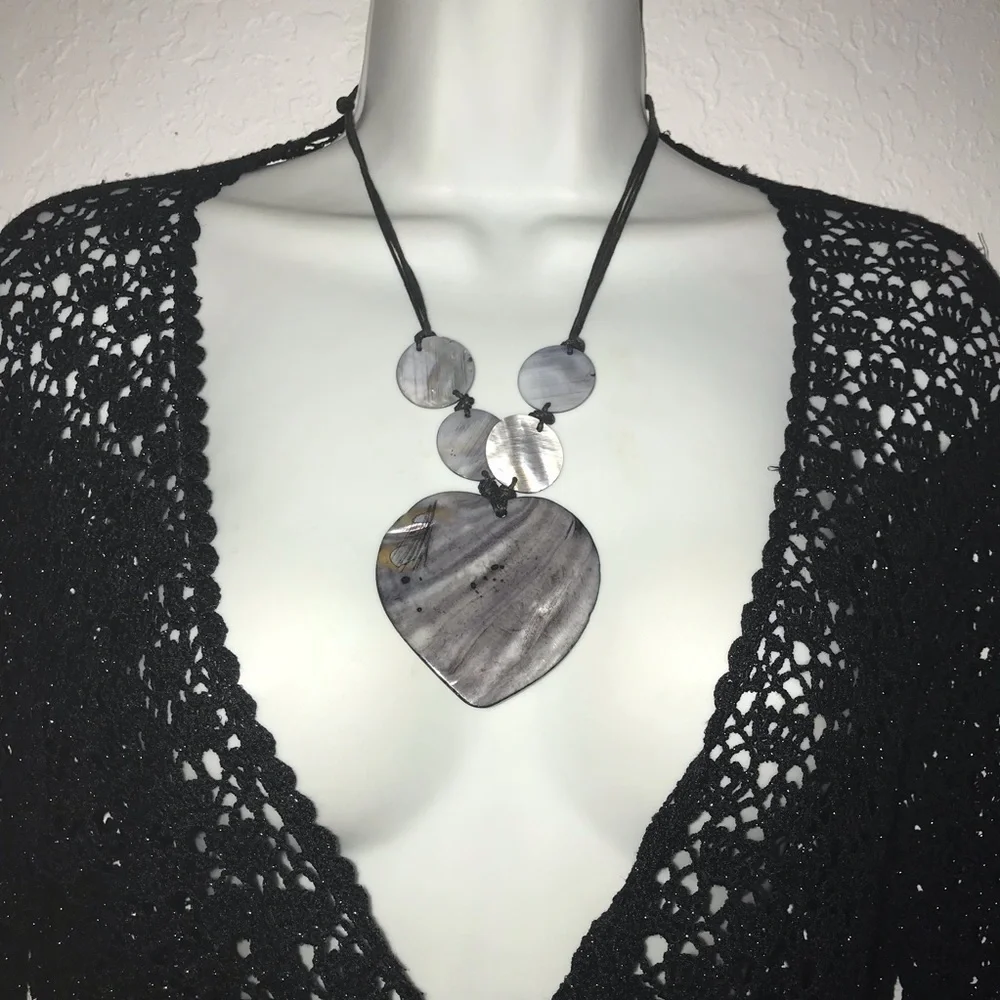 Mother of Pearl Large Gray Heart Necklace